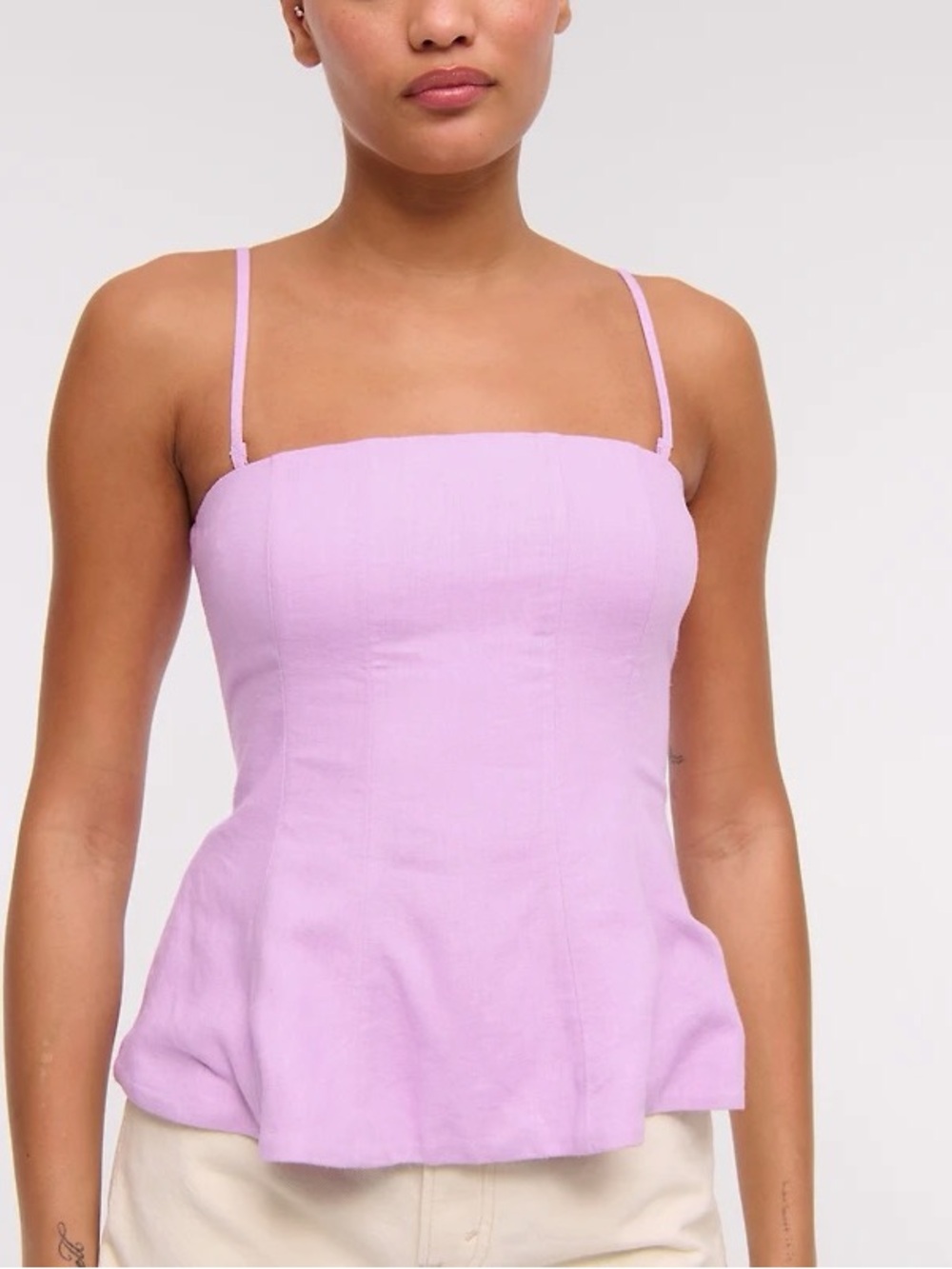 Abercrombie & Fitch Light Purple Strapless Linen Peplum Top in Size Extra Small